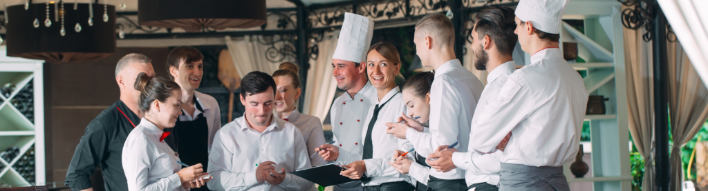 Restaurant team preparing for dinner service